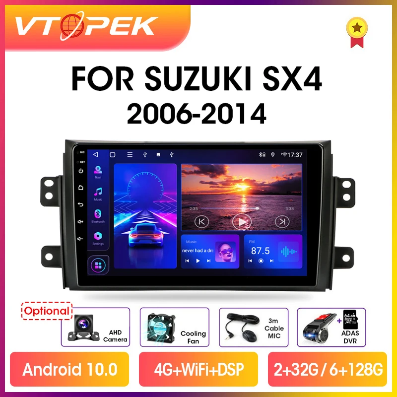 vtopek 9 4g carplay dsp 2din android 10 0 car radio multimidia player navigation gps for suzuki sx4 2006 2014 head unit 2 din free global shipping