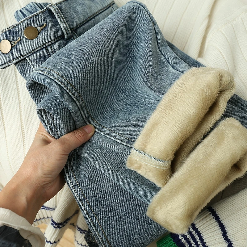 

Winter Girls Jeans Women Soft High Waist Women'S Trousers Denim Loose Streetwear Woman PantsThick Velvet