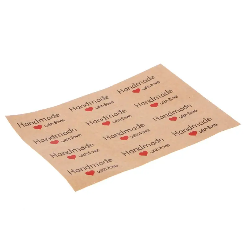 

12 Pieces Handmade with Love Stickers Natural Kraft Red Hearts Decorative Sealing Stickers for Wedding Home Party L21E