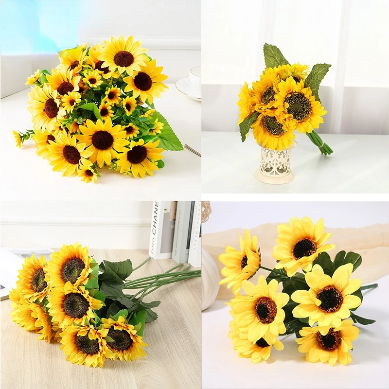 

1-Pack Imitation Sunflower Silk Flowers Flower Bouquet Home Hotel Living Room Decoration Wedding Holding Simulation Sun Flower