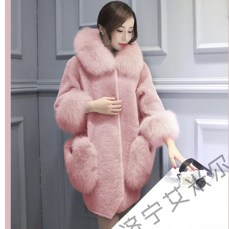 Imitation Rabbit Fur Coat Korean Winter Imitation Fur Coat Female Mid-length Coat Female Coat Fox Fur Collar Jackets for Women