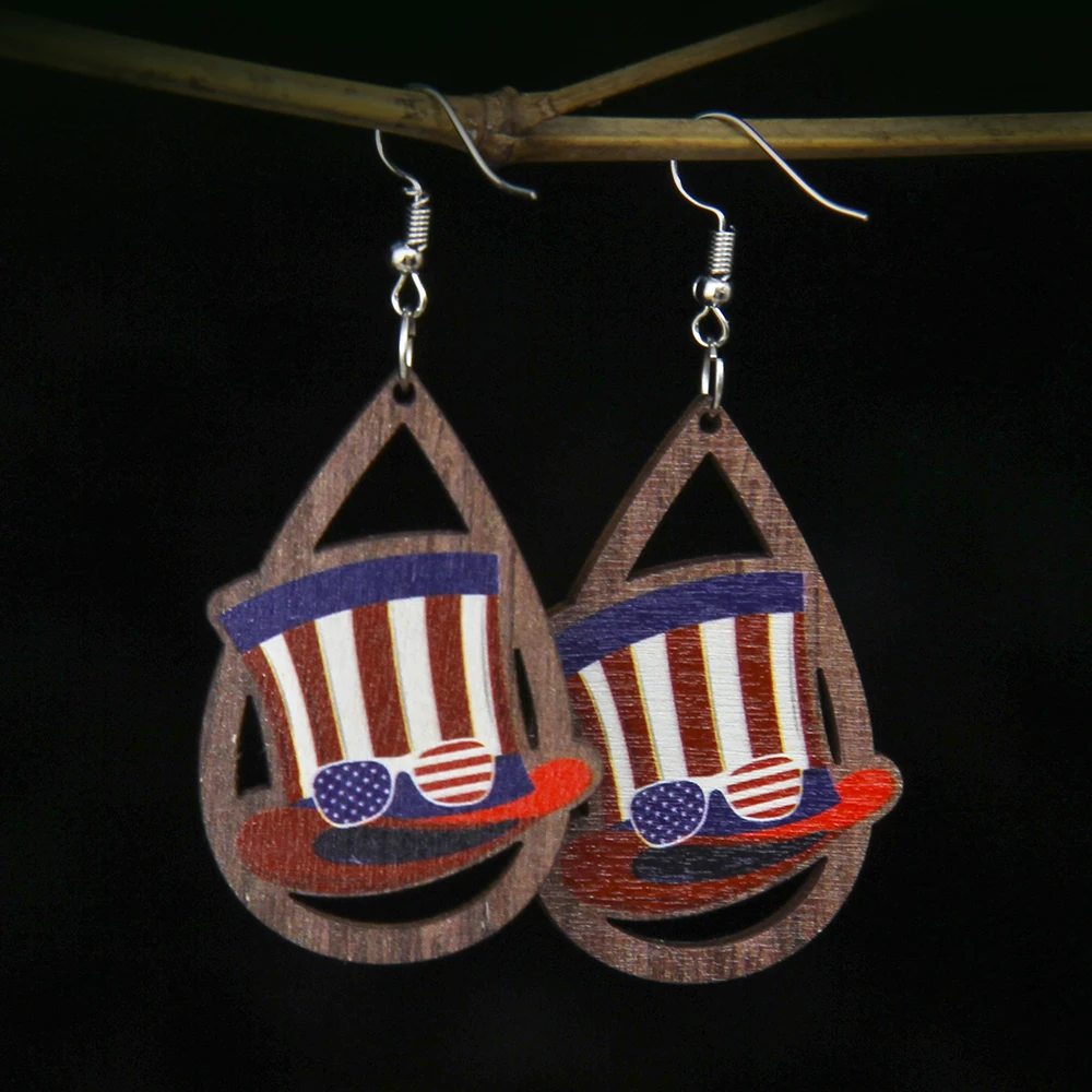 

Деревянные американские Разноцветные серьги с вырезами в виде шляпы, Женские аксессуары для празднования Дня независимости, новинка