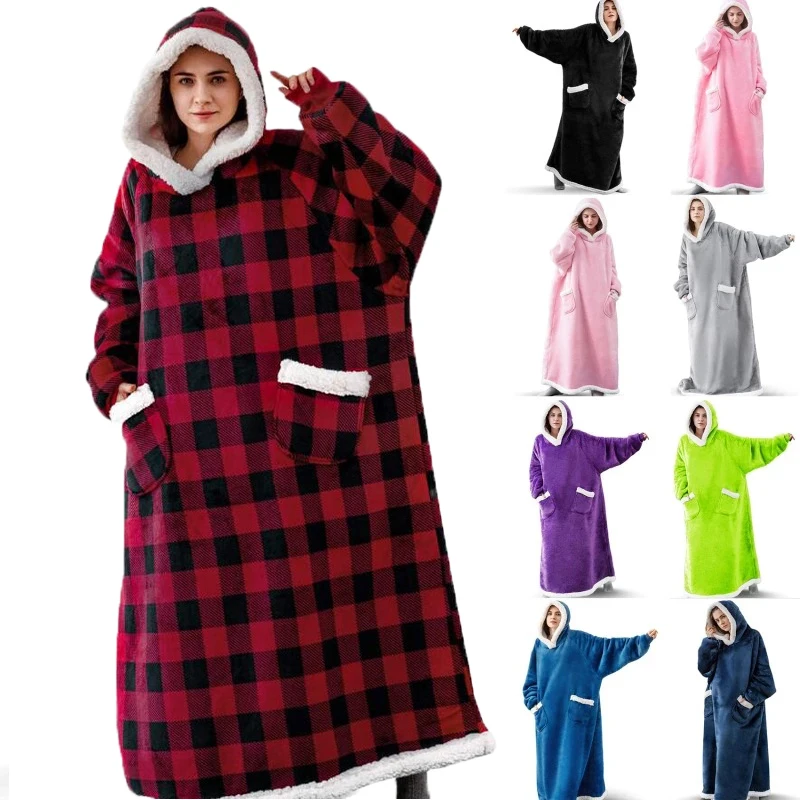 

Зимние толстовки большого размера, супердлинные толстовки, одеяло с рукавами, женский и мужской пуловер, Фланелевое теплое ТВ одеяло, рождественские подарки