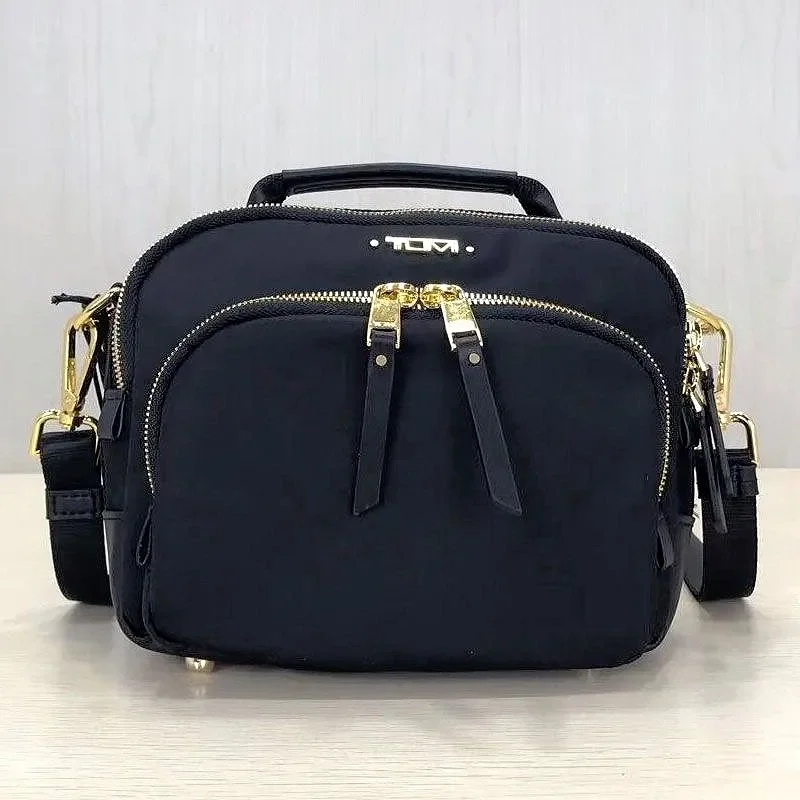 Tumi New Voyageur Series Fashion Black Nylon Women's Portable One Shoulder Bag Large Capacity Leather Crossbody Mobile Phone Bag