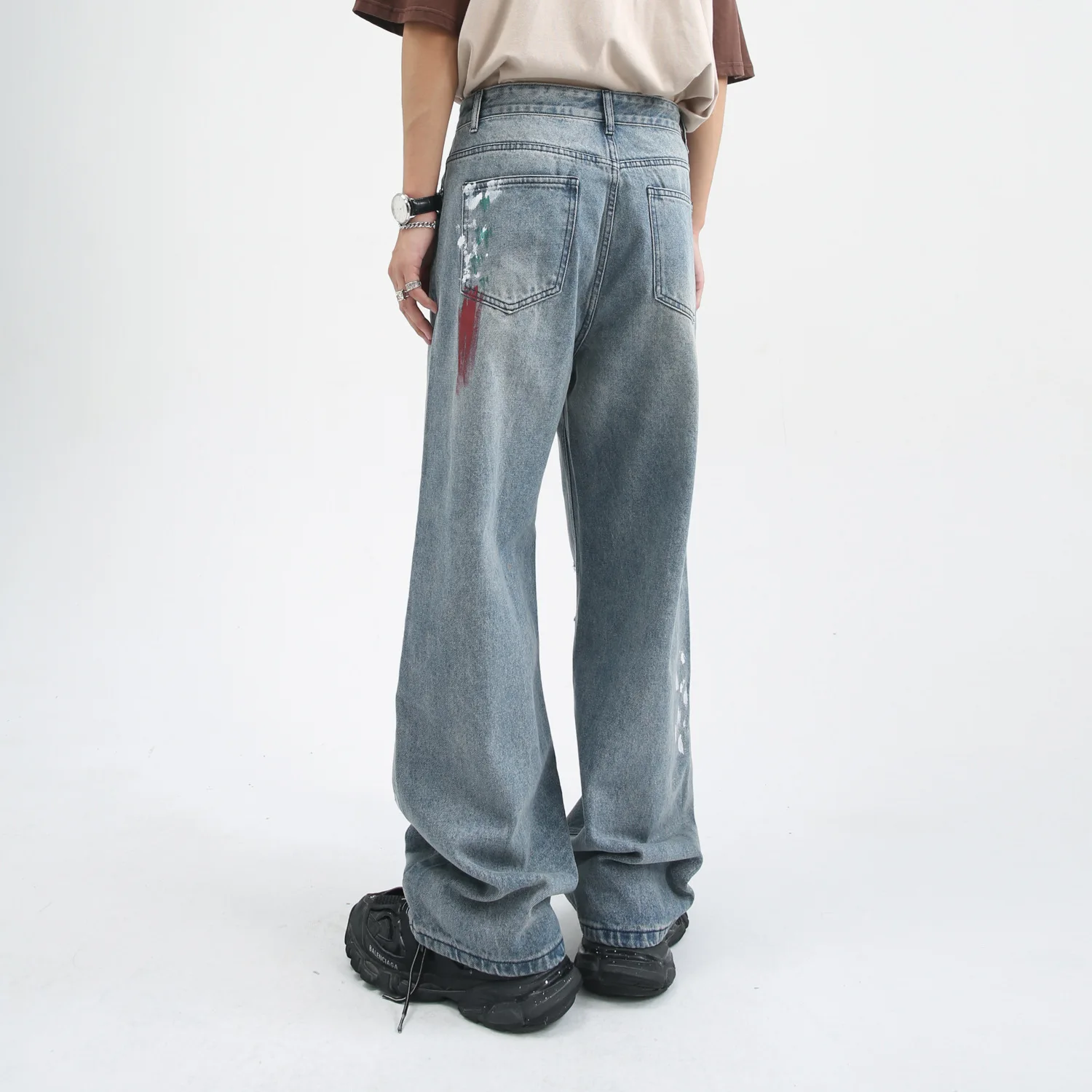 Ink Wash Straight Loose Casual Men Jeans Retro Youth Casual Trousers High Street Pants Jeans Y2k Jeans Men Jeans Pants Slim Fit