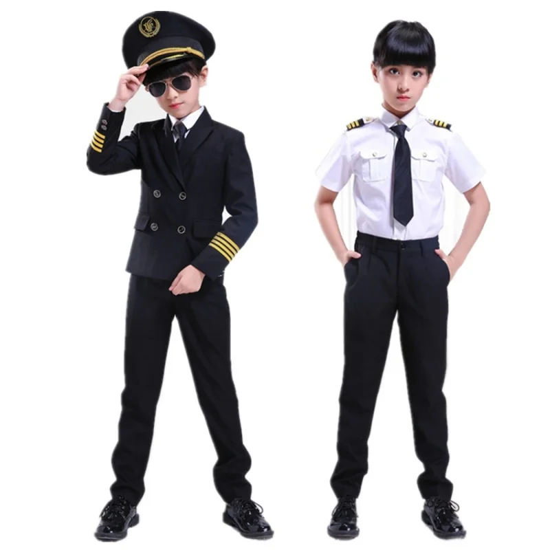 

Kids Pilot Costumes Children Cosplay for Boys Girls Flight Attendant Costume Airplane Aircraft Air Force Performance Uniforms