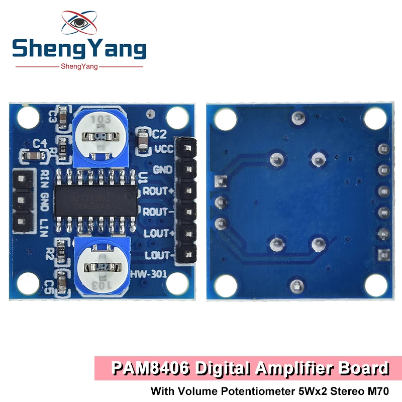 Плата цифрового усилителя TZT PAM8406 с потенциометром громкости 5Wx2 Stereo M70