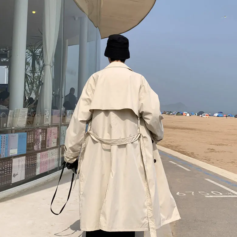 

Korean style Spring Trench Coat Male Streetwear Windbreaker Trenchcoat Men Solid Business Casual Loose Long Overcoat