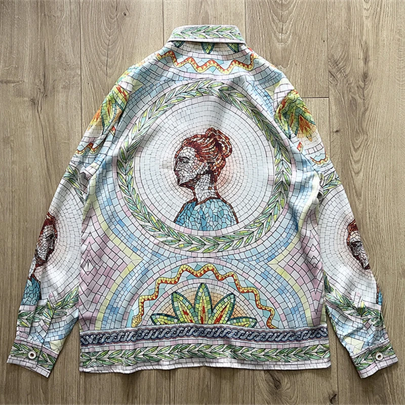 

Рубашка 2023ss с длинным рукавом для мужчин и женщин, мужские высококачественные Гавайские пляжные шелковые рубашки