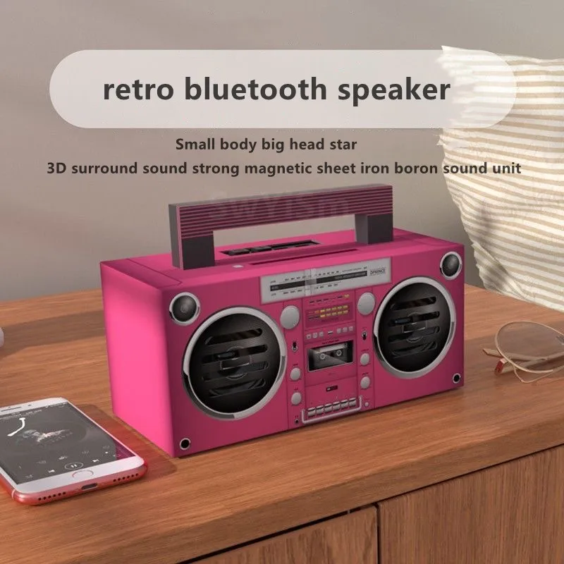 

DPRINCE retro portable small radio bluetooth speaker stereo high volume wireless subwoofer card U disk mp3 player caixa de som