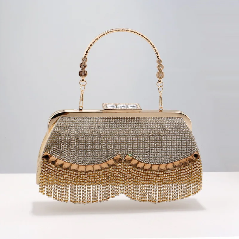 

2022 New Hot Women Clutch Bag Wedding Rhinestone Tassel Handbag Evening Bag Party Purse Chain Shoulder Bag Luxury Brand Quality