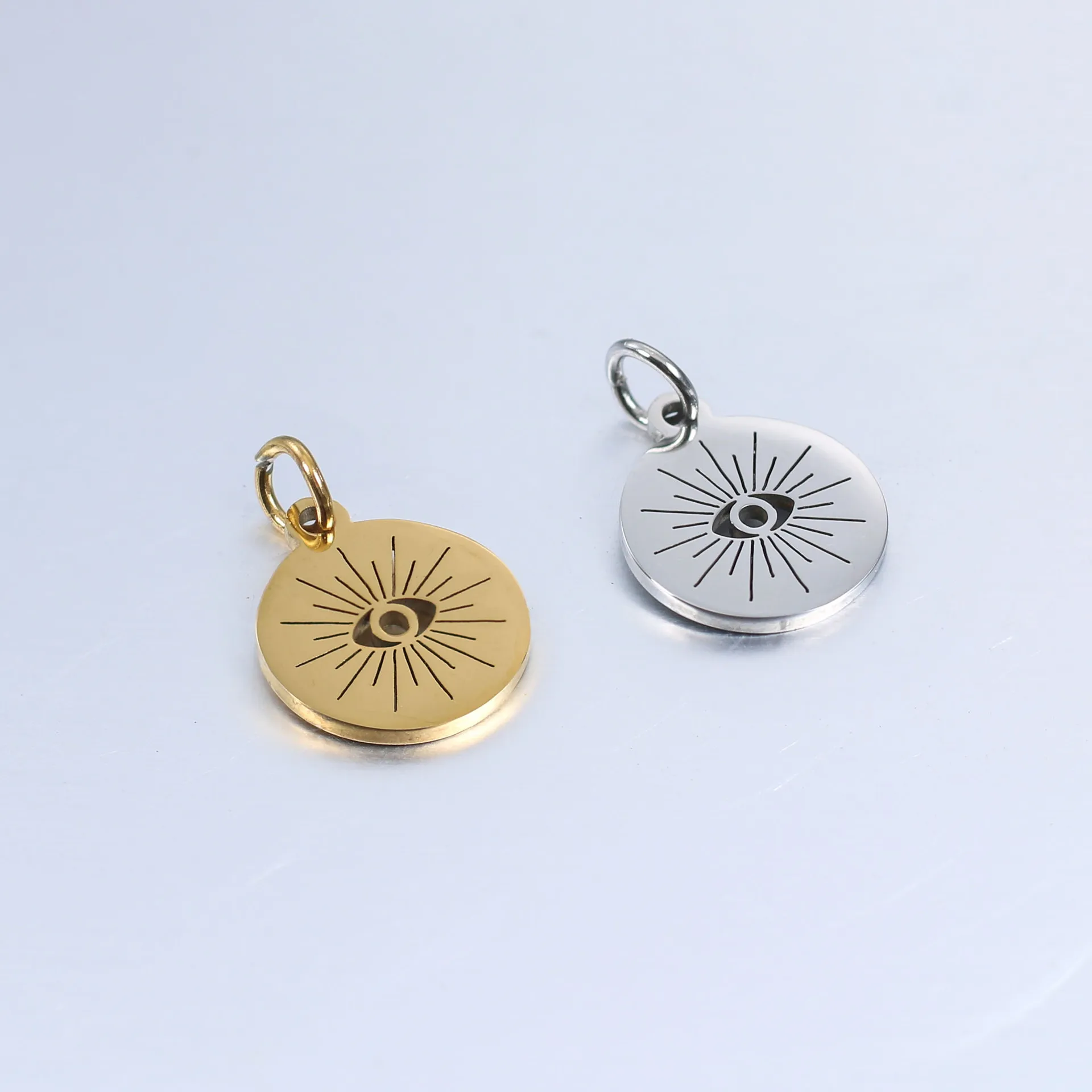 

Stainless Steel Evil Eye Charm For jewelry Making Gold/Silver Color Metal Evil Eye Charm Mirror Polished Wholesale 20pcs