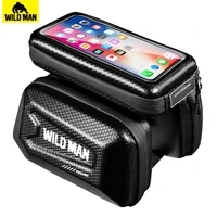 wild man hard shell front bicycle bag bike top tube bag cycling pouch 6 5 inch phone case touch screen mtb bag accessories