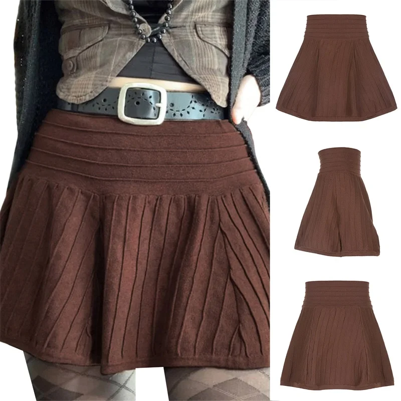 

Женские вязаные юбки с высокой талией, однотонные повседневные юбки в полоску с эластичным поясом, простые Стильные юбки