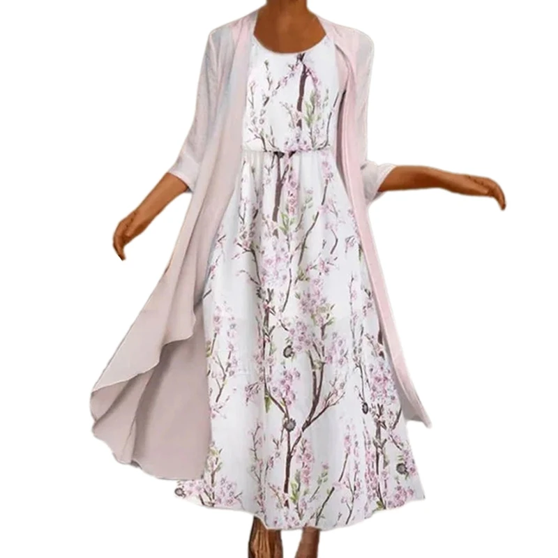 

Женское винтажное платье макси с рукавом до локтя, плиссированное платье трапециевидной формы с высокой талией и цветочным принтом и оборк...