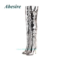 patent leather 2022 new boots pointed toe stiletto over the knee long boots strappy cross tied high heels women shoes winter