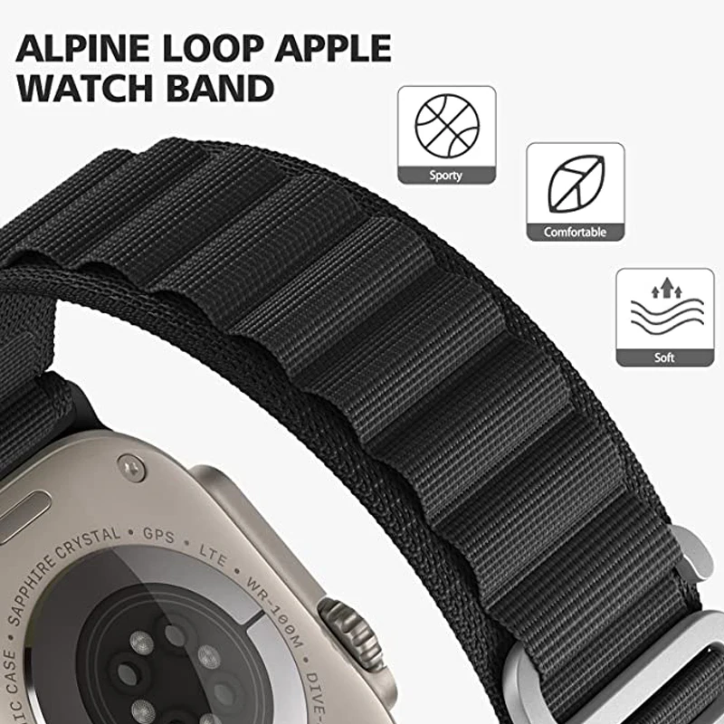 Alpine Loop Nylon Band For Apple Watch 45mm 41mm 44mm 40mm 49mm 42mm 38mm Metal G-Hook Bracelet iWatch Ultra SE 8 7 6 5 3 Strap