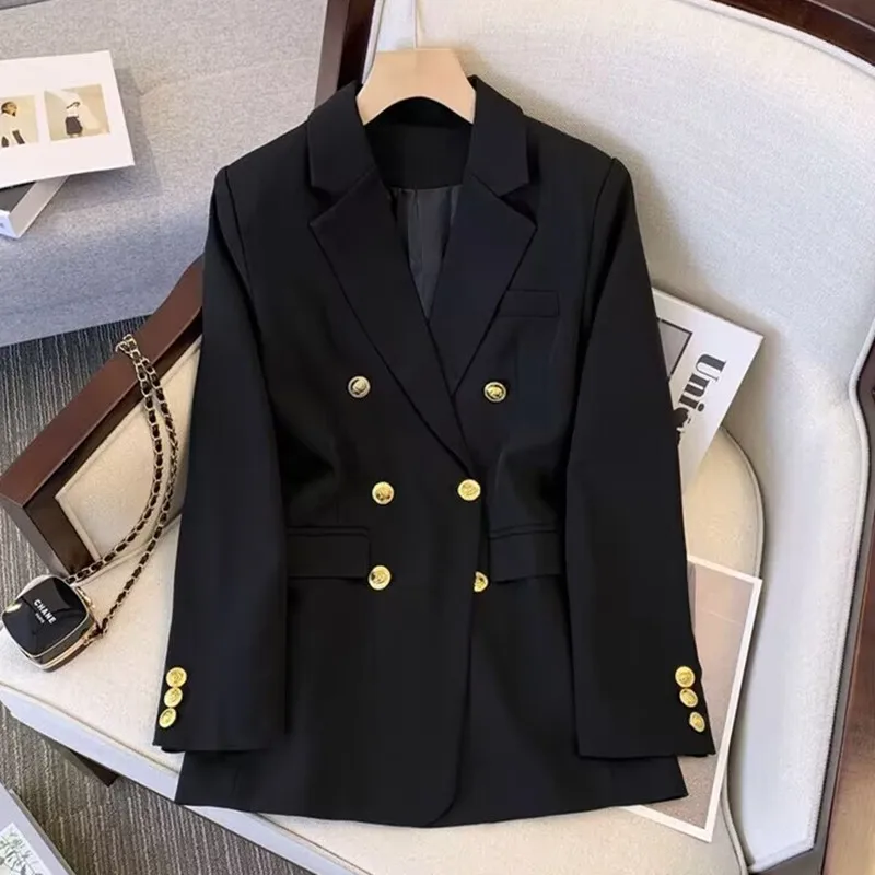 

2023 New Spring Summer Fashion Blazers Women Jackets Office Ladies Long Coats Notched Double Breasted Outerwear