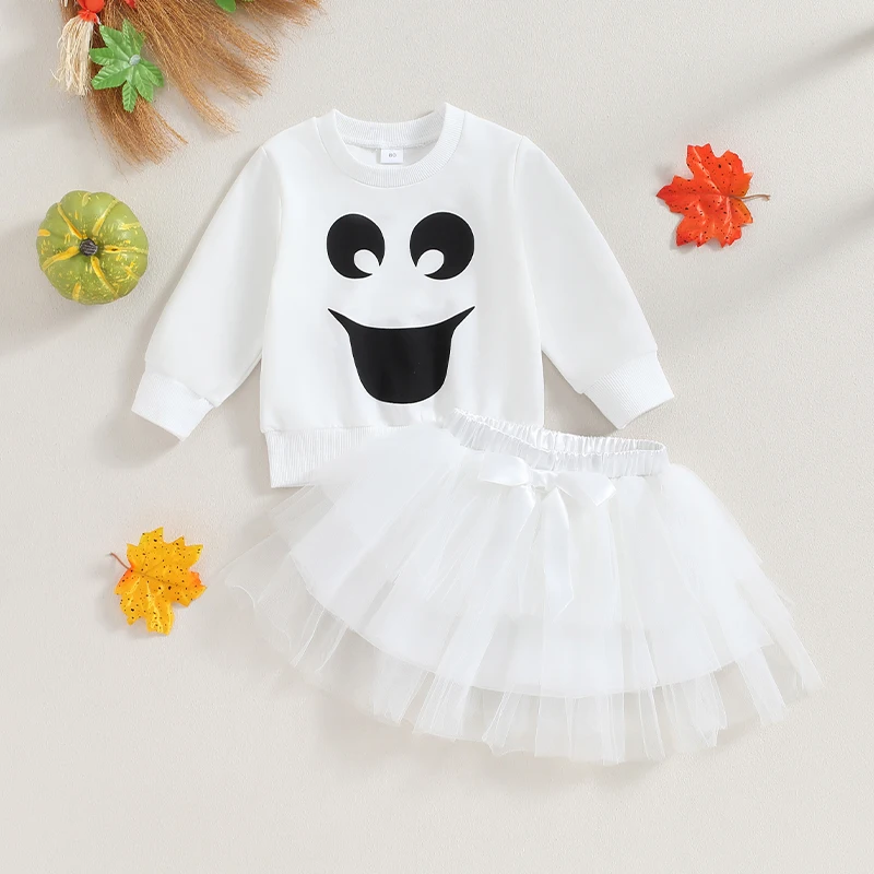 

Baby Girls First Halloween Outfit Pumpkin Ghost Dress up Costume Long Sleeve Tutu Dress Fancy Dress Up Party Outfit Set