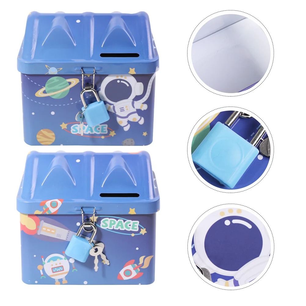 

Bank Boxmoney Saving Tin Kids Piggy Storage Jar Toy Decor Teenroom Boys Desktop Educationallock Metal Christmas Astronaut