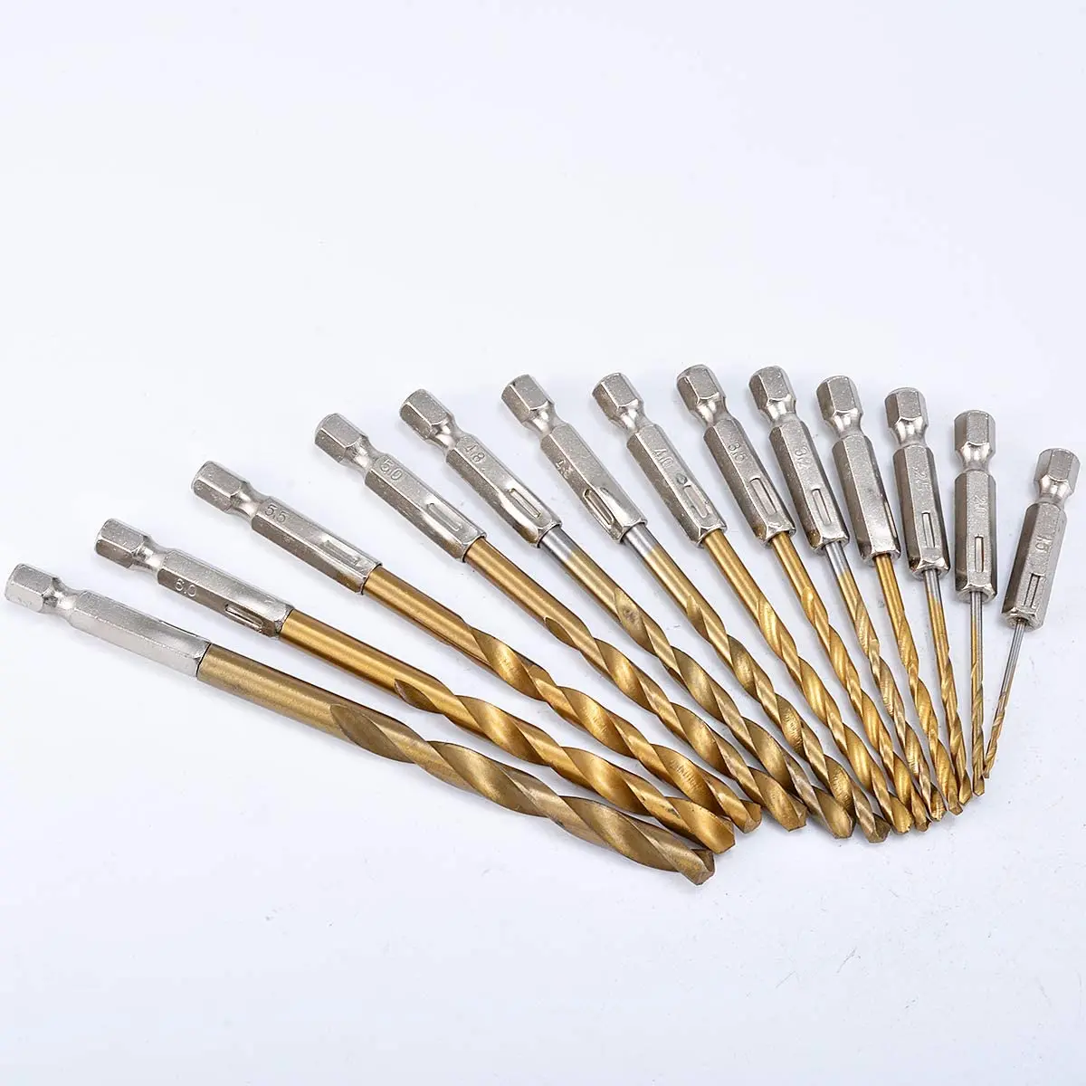 

Titanium Twist Drill Bit Set 13 Pcs Hex Shank HSS Quick Change Regular Drilling Tools for Wood Plastic Aluminum Alloy 1.5-6.5mm