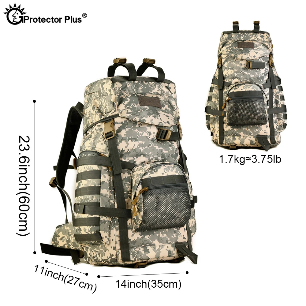 Фото Рюкзак PROTECTOR PLUS Field Backpack 60L, нейлоновый тактический рюкзак большой вместимости, удобный для путешествий, альпинизма и походов. №2