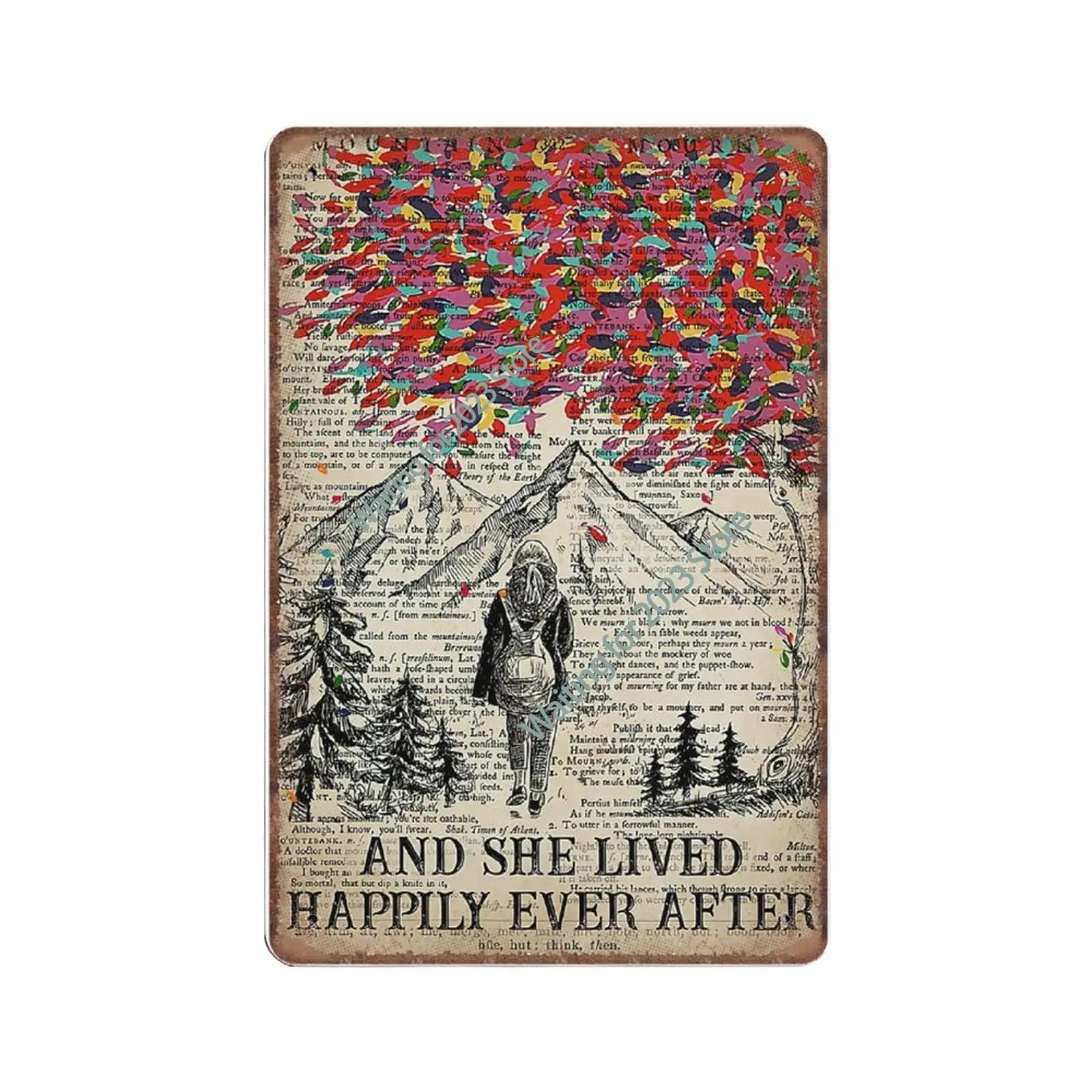 

Metal Vintage Tin Sign Decor Cute Hiking and She Lived Happily Ever After Signs Poster Girl Pub Club Cafe bar Home Wall Art