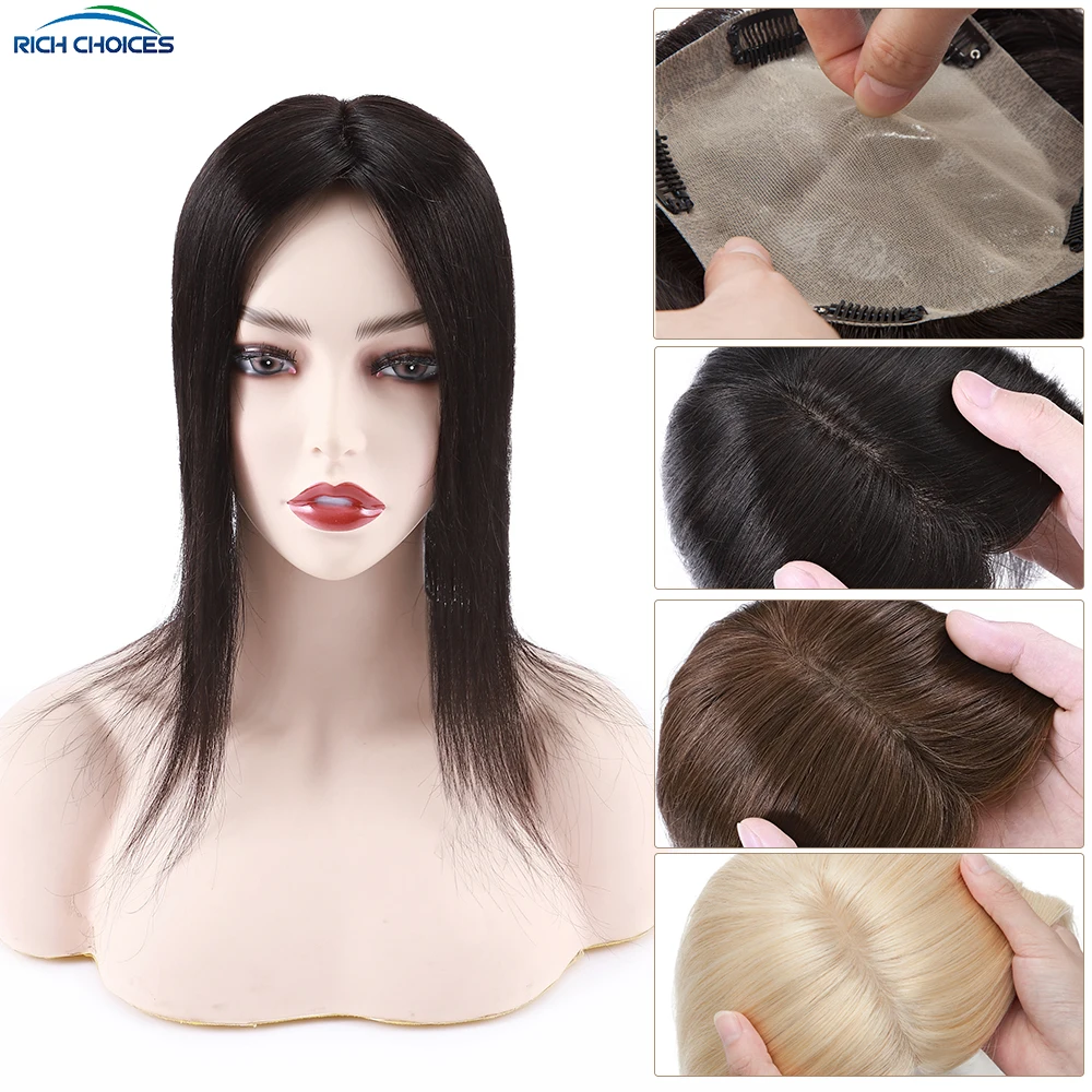 Rich Choices 15×16cm Human Hair Toppers For Women Silk Base Hair Piece Natural Scalp Top Hairpiece 5 Clips In Hair Extensions