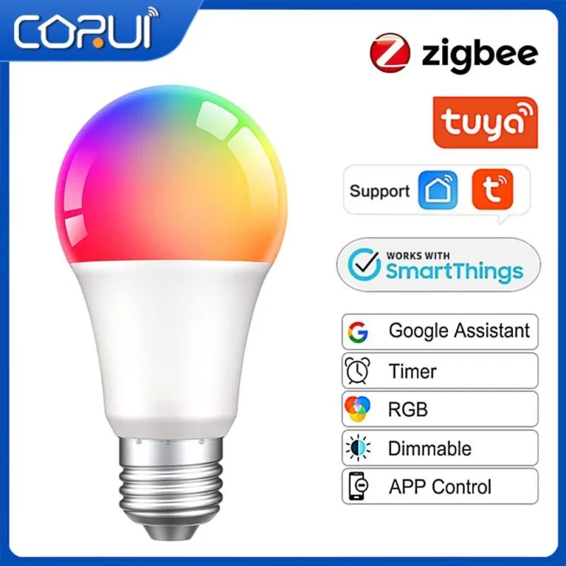 

CORUI Tuya Zigbee3.0 Led E27 Bulb RGBCW 9W Smart Color Changing Light Bulb Lampada Smart Life APP Compatible Alexa Google Home