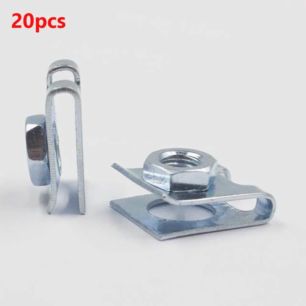 

20pcs Car License Plate Fixed 6mm Clip Retainers Fasteners Buckle M6 Nut U-Type Clip Silver Replacement Useful