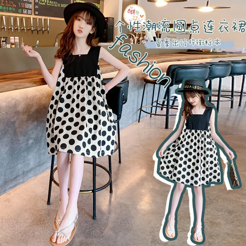 

Летнее платье для девочек, хлопковое платье в горошек, новинка 2023, милая повседневная детская одежда в Корейском стиле, свадебное платье принцессы, искусственное платье