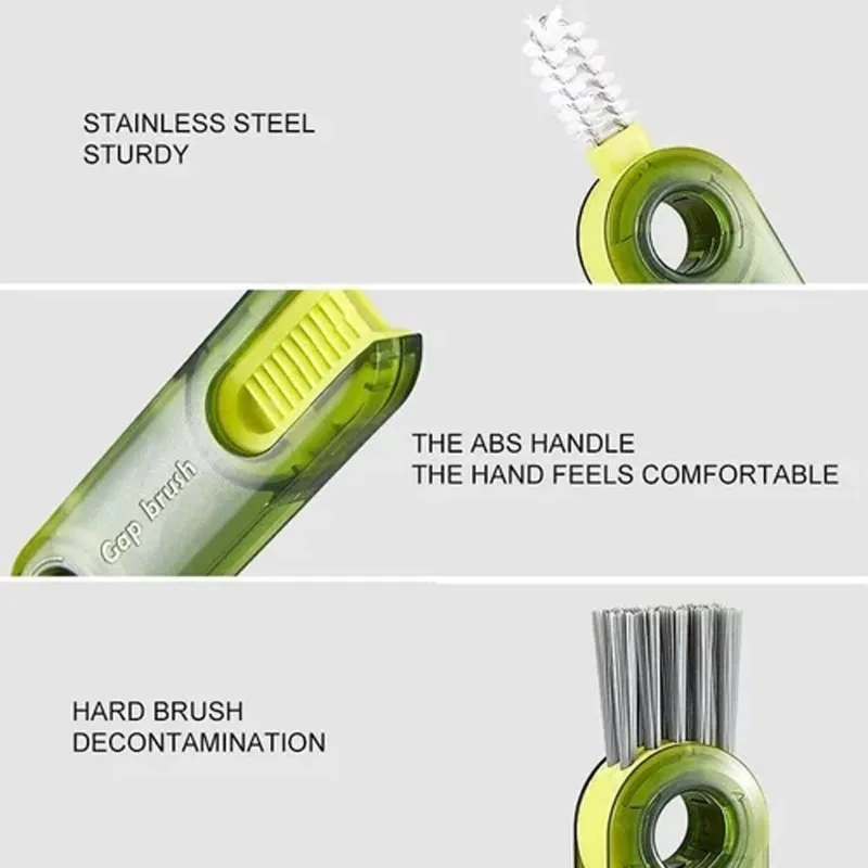 

3 In 1 Cup Brush Three In One Household Rotable Gap Brush Milk Bottle Vacuum Cup Cleaning Brush Cup Lid Brush Foldable U-shaped