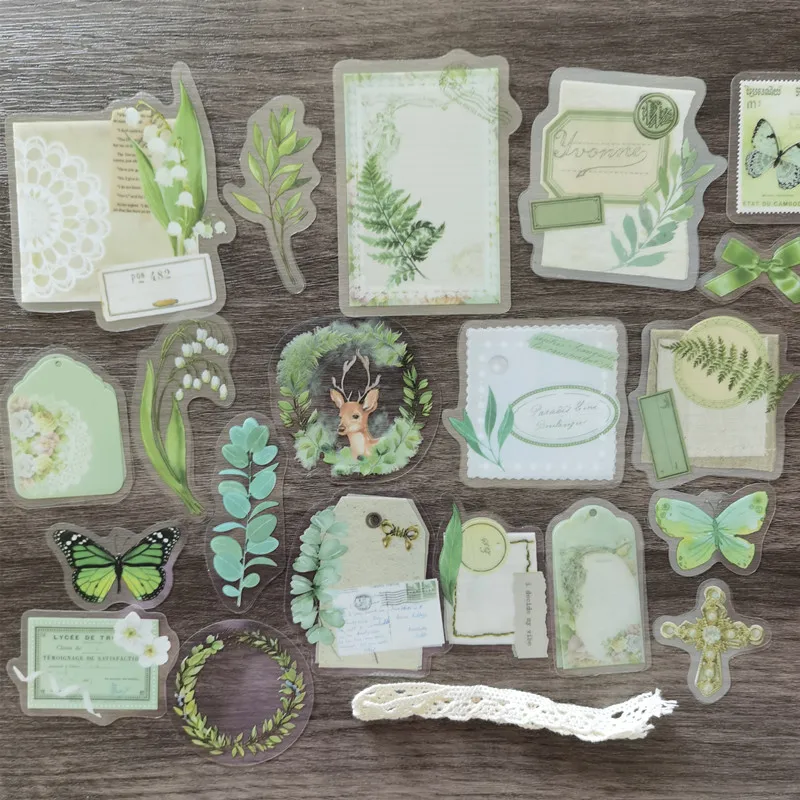 

40pcs Vintage Handmade Flower Plants Forest PET Decorative Stickers Diary Scrapbooking Material Journal Album DIY Stationery