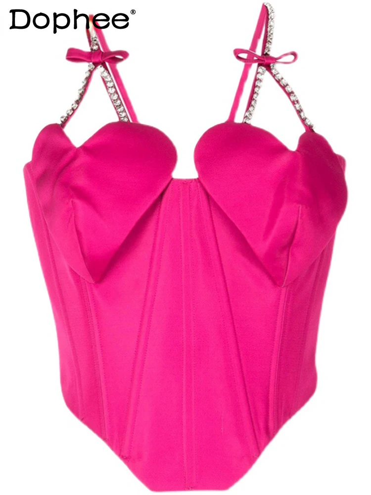 

Новинка лета 2022, женский жилет на бретелях, дизайнерский бюстгальтер с красными бриллиантами в форме сердца на молнии сзади, Короткие топы, ...