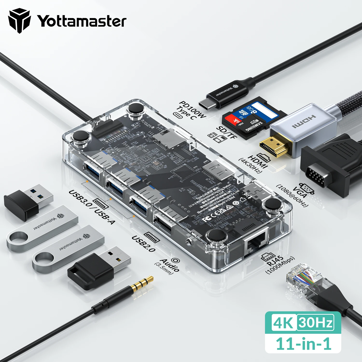 

Yottamaster 11 портов в 1 USB C концентратор с 4K HDMI,VGA