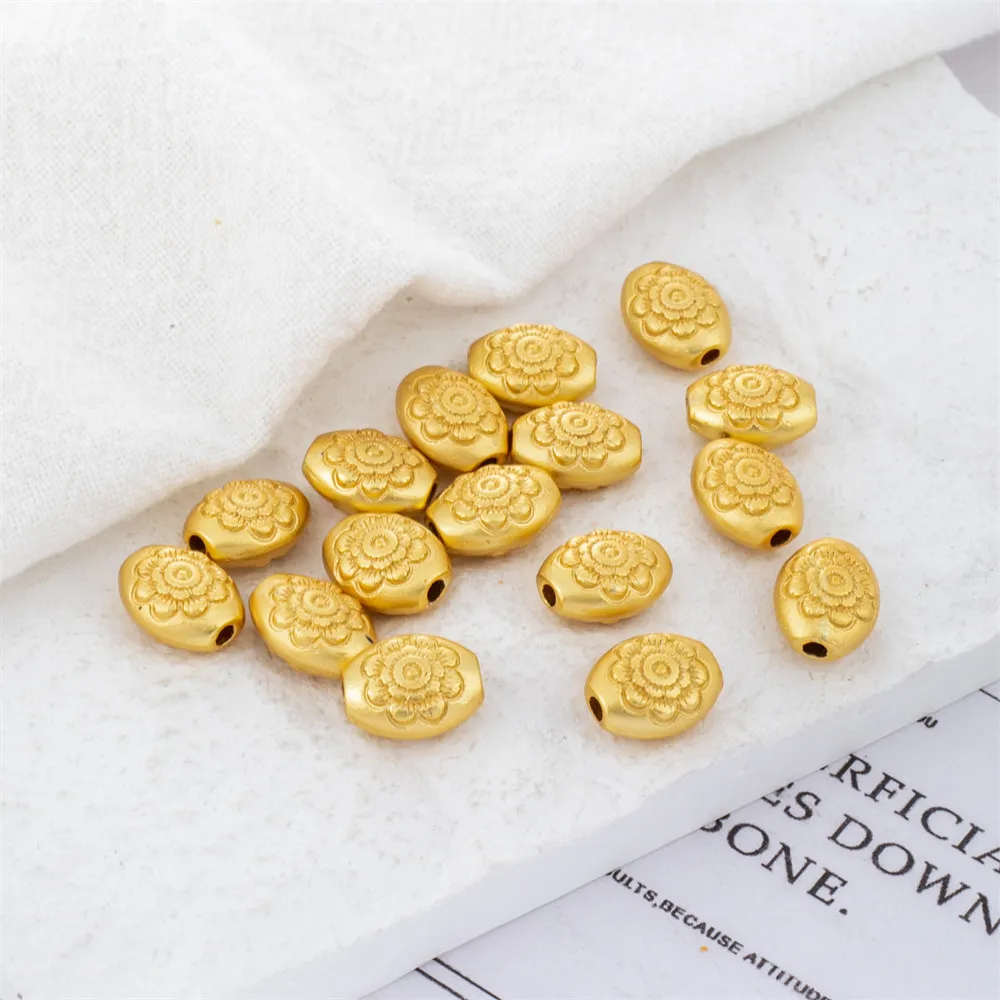 

18k gold coated dumb gold oval lotus pattern through-hole spacer beads diy necklace bracelet spacer pendant accessories