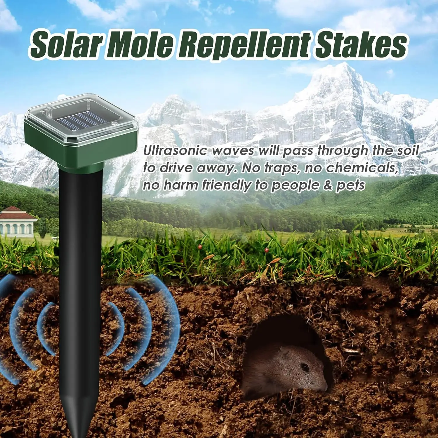 4 шт. репеллент от кротов на солнечной энергии ультразвуковая ловушка для