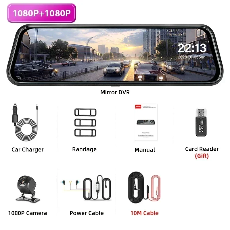 

Jansite 10 дюймов зеркало 4K + 1080P Автомобильный видеорегистратор поток медиа супер ночное видение сенсорный экран Автомобильная камера видеорегистратор режим парковки рекордер