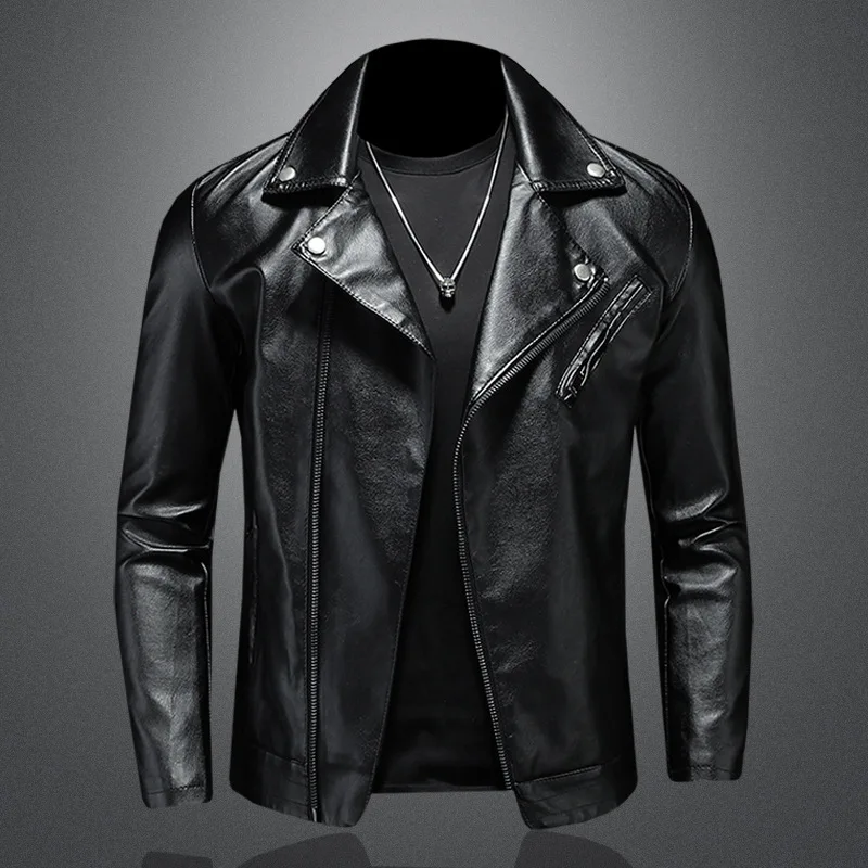 2022 Furs Han Edition Handsome Male Tide Simulation Leather Jacket Collar Ride Motorcycle Jacket Zipper Cultivate One's Morality