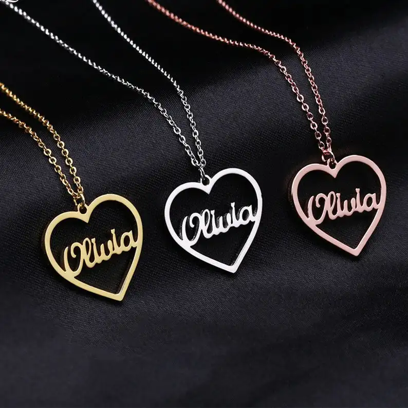 

Personalised Name Heart Necklace, Dainty Heart Necklace, Heart Choker, Heart Necklace, Heart Jewelry For Her, Gift for Mom, Gift