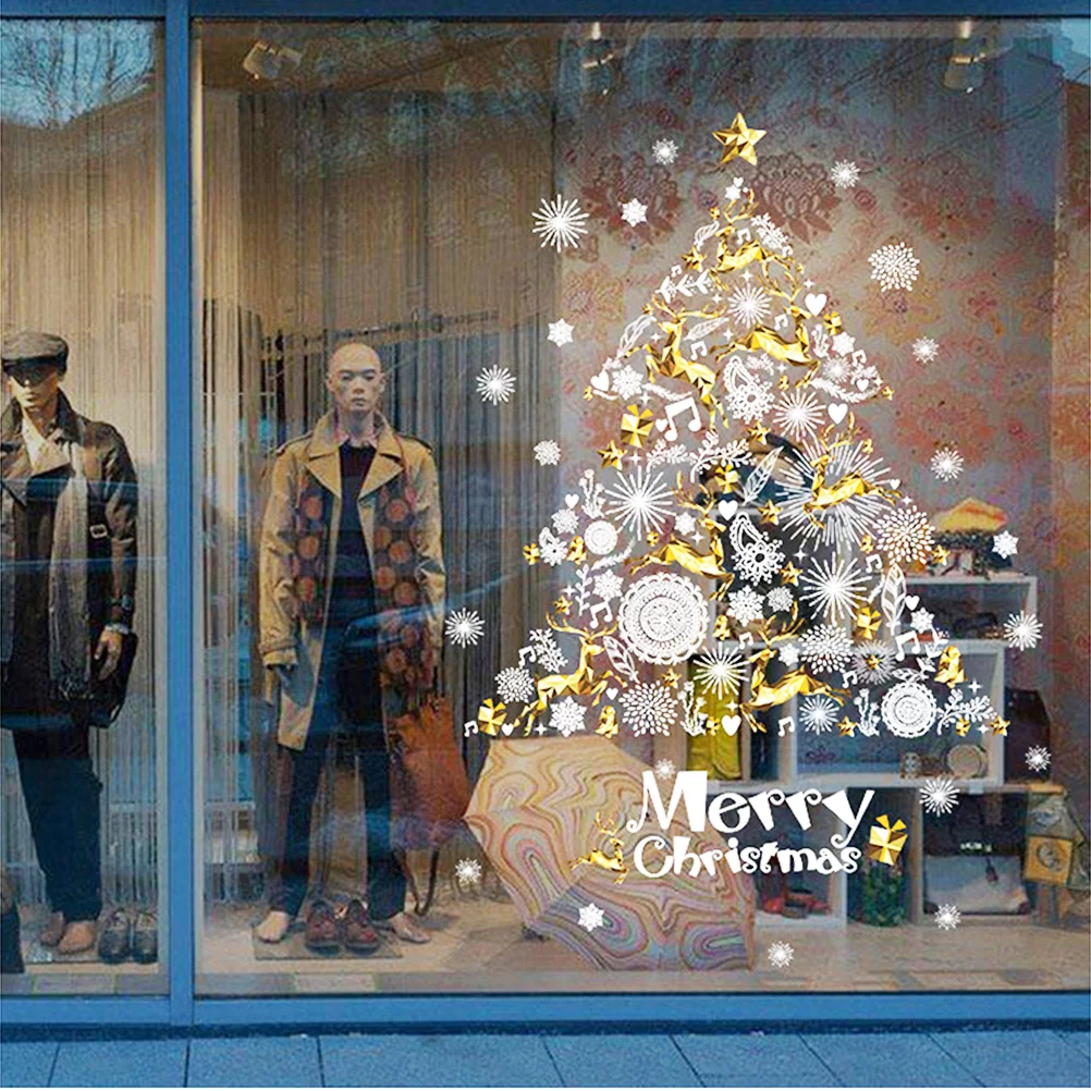 

Christmas Tree Sticker Self-adhesive Wall Decals Wall Decor Removable Stickers for Shopwindow Showcase Glass Living Room