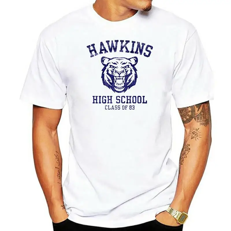 

Hawkins High School Stranger ThingsMens Tshirts Vintage Casual Short Sleeve Trendy Breathable Loose Crewneck Menswear