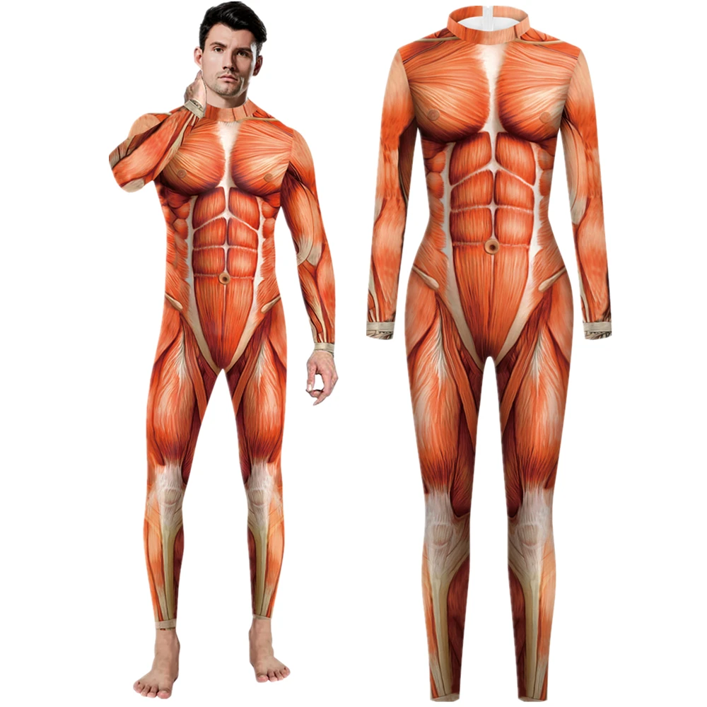 

Anime Attack on Titan Muscle 3D Print Adult Unisex Men Jumpsuit Catsuit Cosplay Costumes Zentai Halloween Party Bodysuit