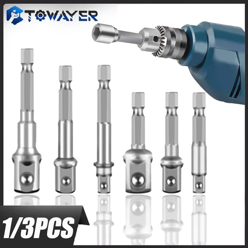 

Newest Chrome Vanadium Steel Socket Adapter Hex Shank to 1/4" 3/8" 1/2" Extension Drill Bits Bar Hex Bit Set Power Tools tightly