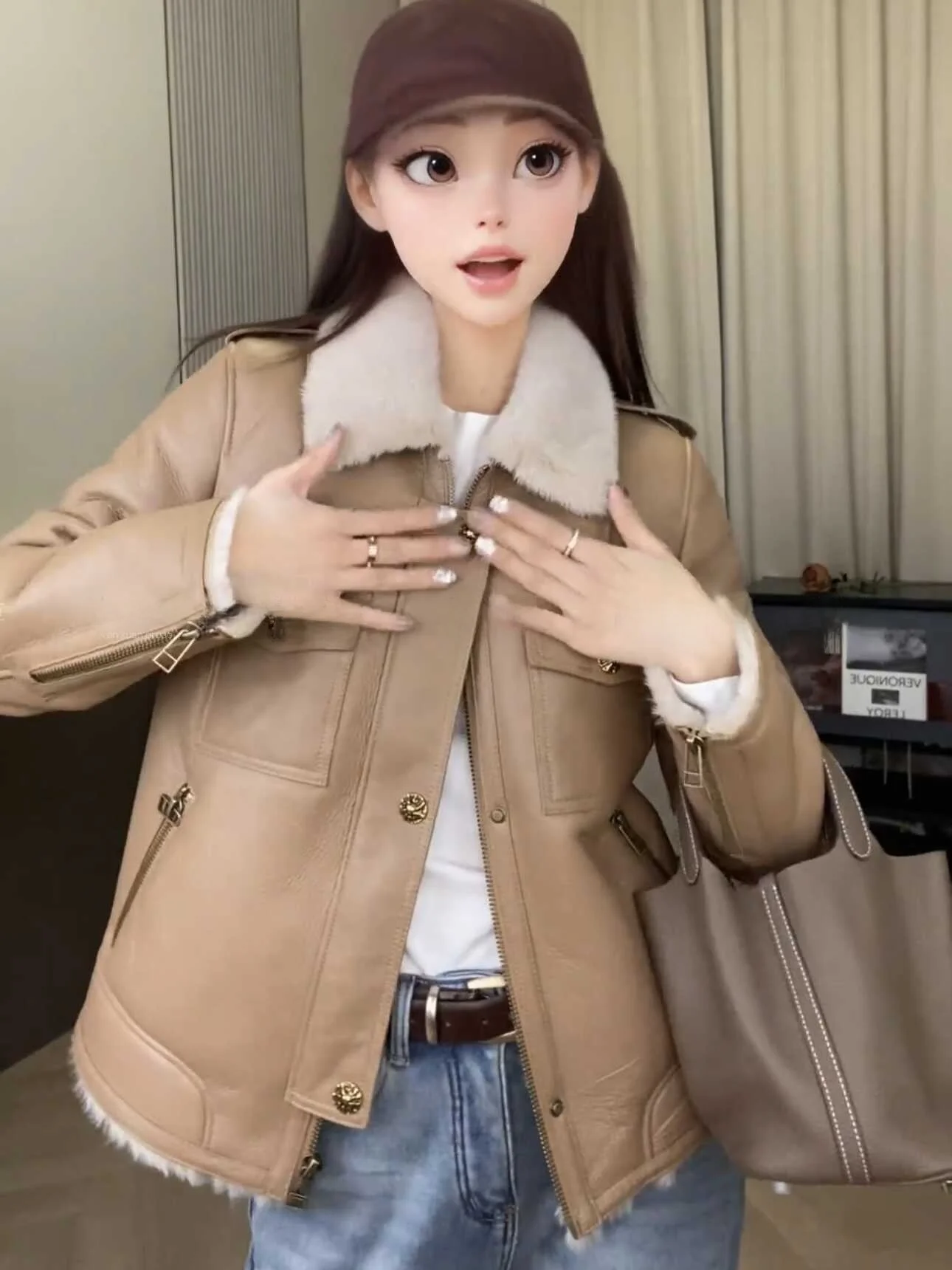 Haining 2024 зимняя новая меховая интегрированная верхняя одежда женская однобортная