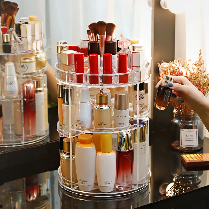

Multi Makeup Organizer 360 Degree Rotation Cosmetic Storage Box Lipstick Nail Polish Brush Holder Detachable Dressing Table