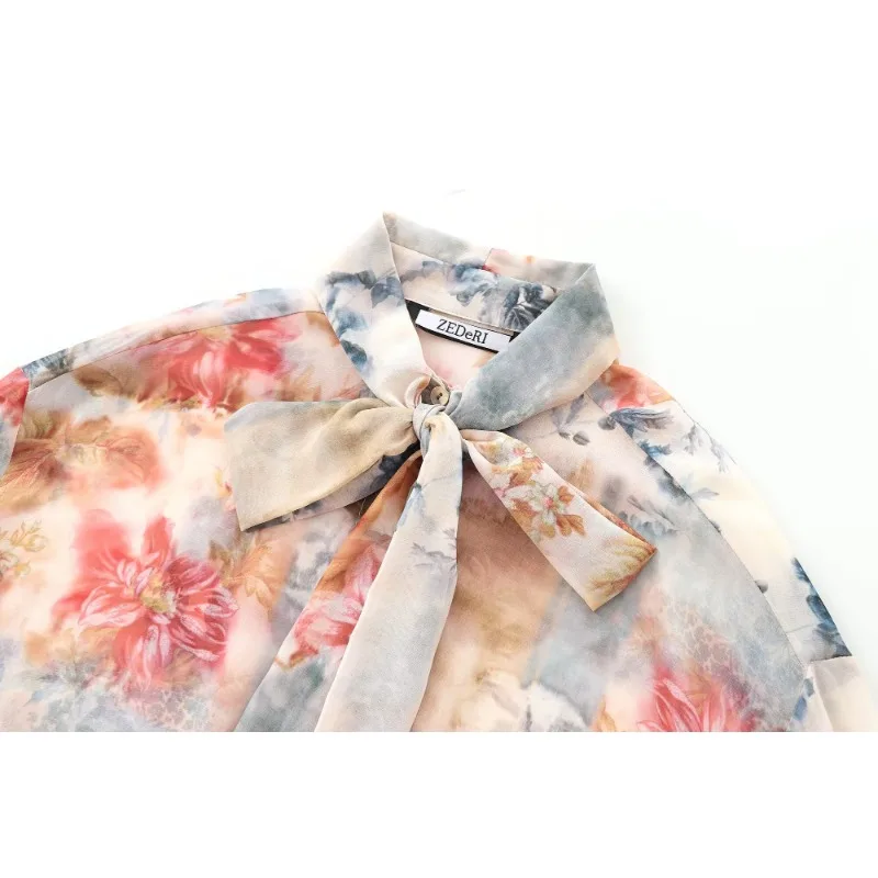 TRAF ZR Блузки с цветочным принтом для женщин Prairie Chic Осенняя женская рубашка на