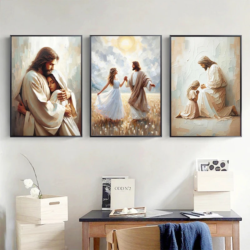 Плакат с Иисусом и девушкой лечебное Обнимание всегда вами Картина на холсте
