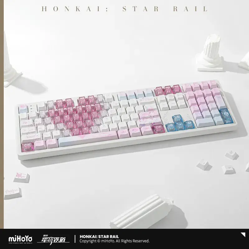 Фото Оригинальная беспроводная механическая клавиатура miHoYo Game Honkai Star Rail Cyrene 2.4G с интерфейсом Bluetooth 5.0 Type-C, подарок на Рождество для косплея №1