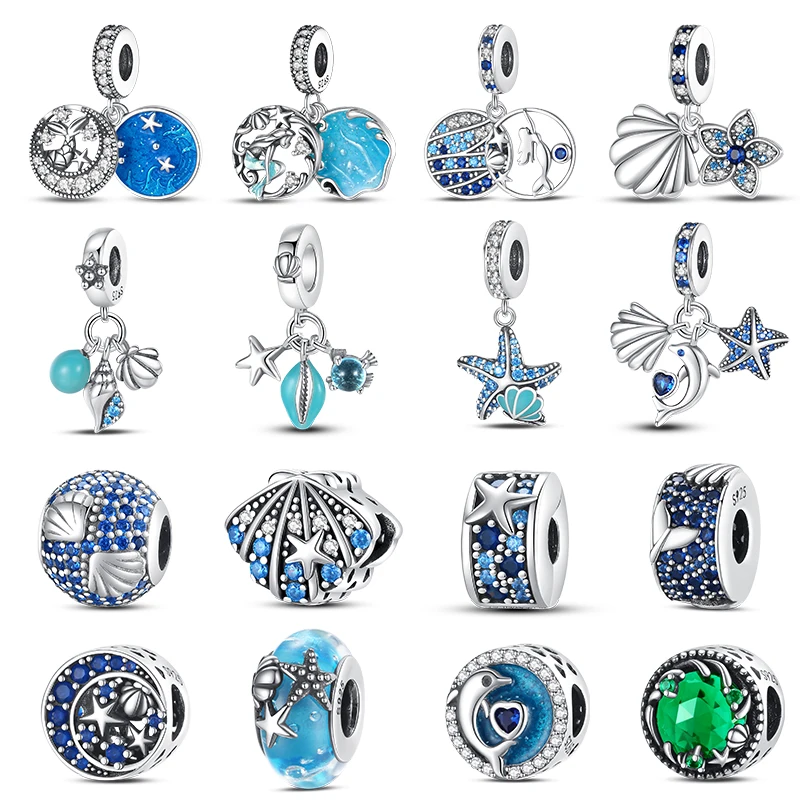 

New 925 Sterling Silver Ocean Series Mermaids Shell Charms Beads Fit Pandora 925 Original Bracelets Fine Birthday DIY Jewelry